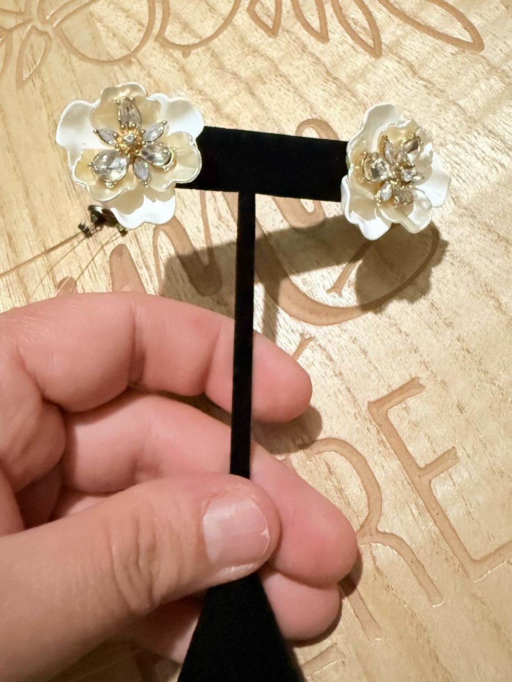 Gold-Tone Floral Crystal White Petal Stud Earrings - Women Jewelry